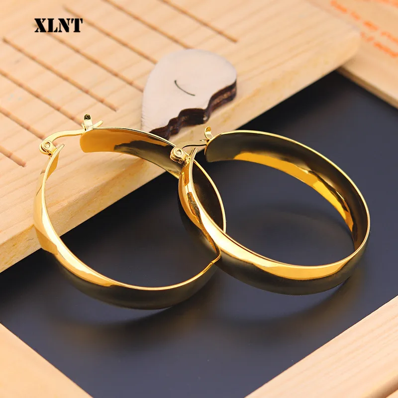 XLNT Gold Color Circle Oversize Earring  For Women Vintage Wide Statement Hoop Earring Ladies Stainless Jewelry Wholesale 2019