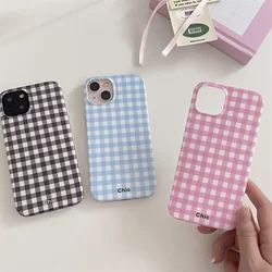 Simple Chic Lattice Pattern Phone Case for iPhone 16 15 14 13 12 11 Pro Max XS XR XSMax 6 7 8 Plus Glossy HD Hard PC Cover