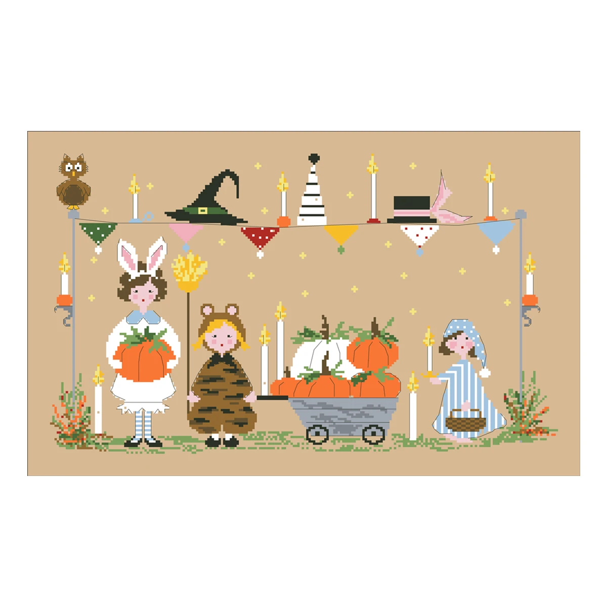 Harvest pumpkin cross stitch kit Halloween cartoon 18ct 14ct 11ct linen flaxen canvas stitching embroidery DIY