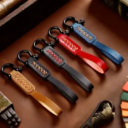 Vintage Handmade Leather Keychain Real Cowhide Car Key Lanyard Wrist Rope Key Chain Horseshoe Key Ring Accessories Gift Box