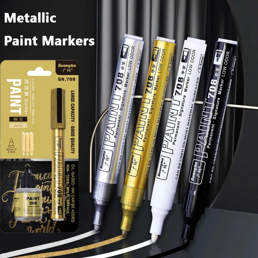 

Metallic Paint Marker Pens with Ink Set Gold Silver White 2mm Art Markers for Manga Crafts Scrapbooking Art Supplies Stationery