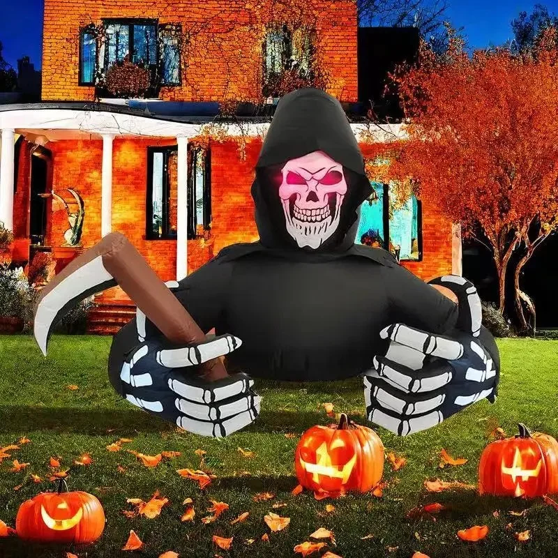 Inflatable logo Spooky Skeleton Light up Figure Halloween Decorative Ornament for Yard and Event Venue Decor
