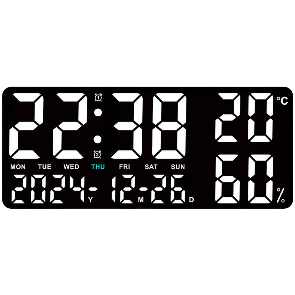 

Большие цифровые настенные LED-часы 35 см с дисплеем температуры и влажности, двойным будильником, ночником для спальни, гостиной, домашнего декора