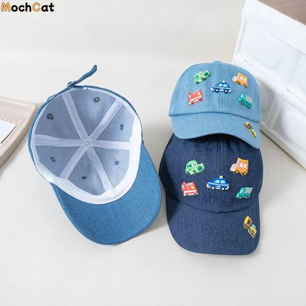 

Casual Cartoon Children Sports Hats Denim Vehicles Pattern Toddler Peaked Caps Comfortable Soft Kids Baseball Caps School Use