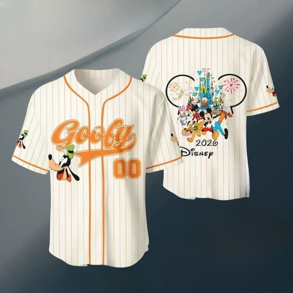 Summer Fashion Mickey Mouse Baseball Style 3D Printing Quick Drying Loose Short Sleeves Street Wear V-neck T-shirt Large
