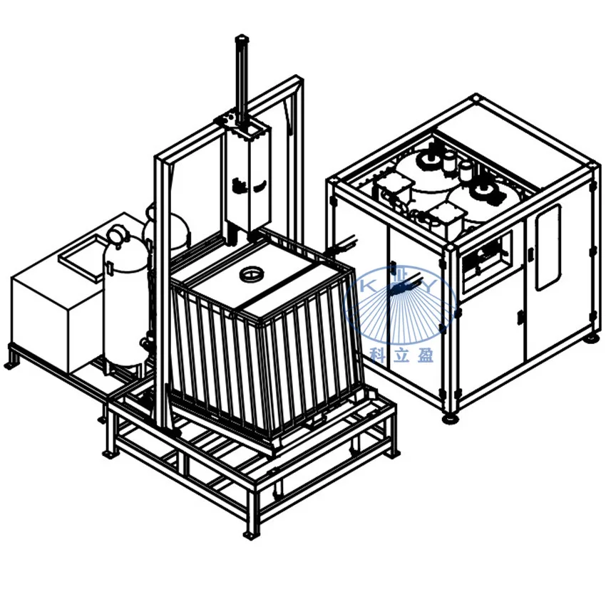 Pneumatic operated IBC cleaning machine, semi-automatic ibc tote washer  , ibc bin washer for solvent washing