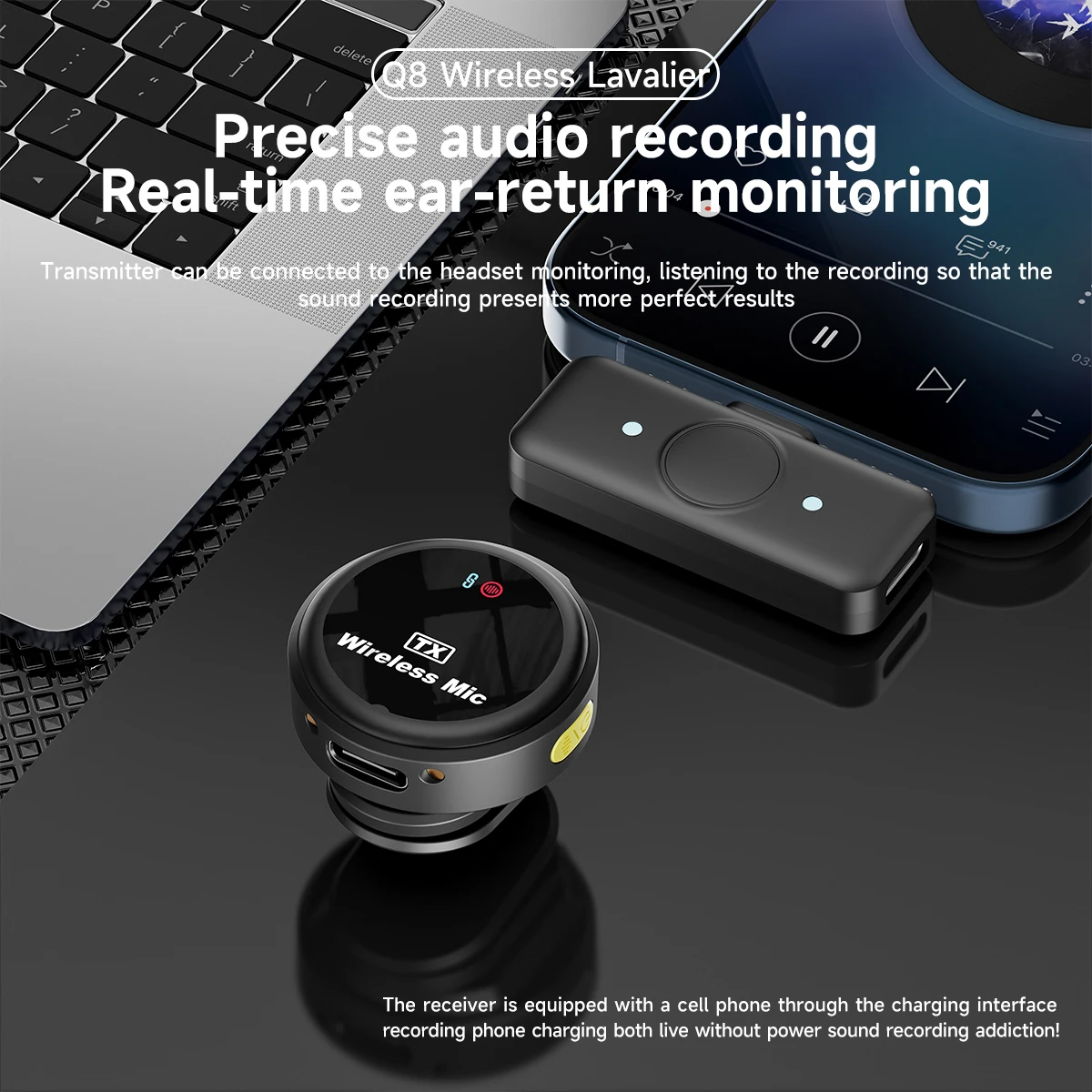 Kabelloses Lavalier-Mikrofon, Typ C, Mini-Ansteckmikrofon, kabelloses Mini-Ansteckmikrofon mit Geräuschunterdrückung für die Streaming-Videoaufzeichnung