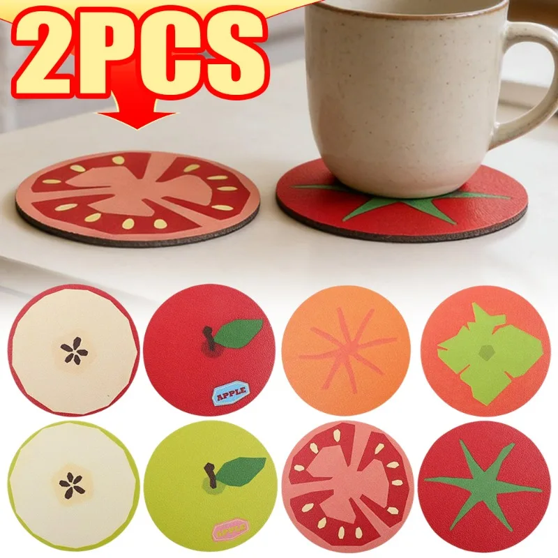 

2pcs Car Water Cup Slot Non Slip Mat Cute Fruit Vegetable Pattern PU Waterproof Protection Pad Auto Interior Styling Accessories