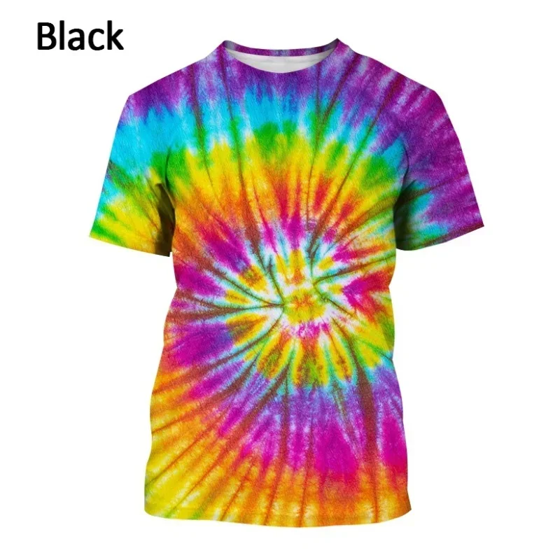 Summer Men's Unisex Fashion Round Neck T-shirt Colorful Tie-dye Pattern Print 3D T Shirt Harajuku Street Short Sleeved Tops