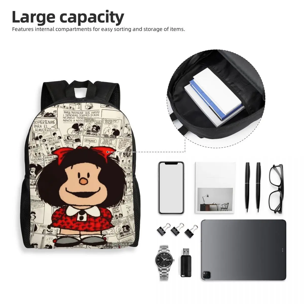 Mafalda Anime Plecak podróżny Mężczyźni Kobiety Szkoła Laptop Bookbag College Student Daypack Bags