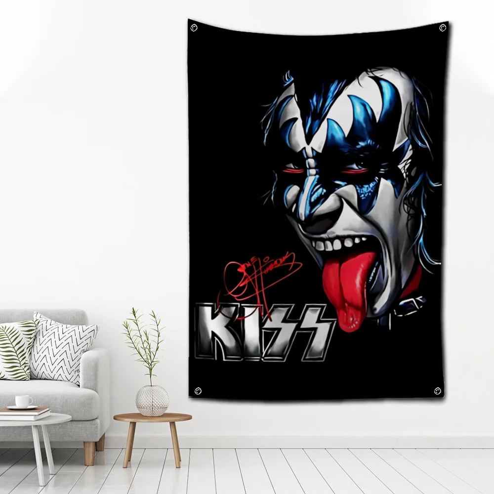 60x90cm Rock Band Kiss Flag Polyester Digital Printing Banner for Garage Wall Art Out Door Decoration