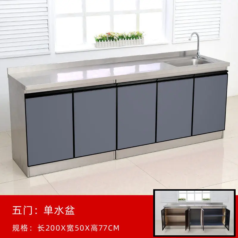 2.4M Stainless Steel Kitchen Cabinet Stove Cabinet Integrated Cabinet Combination Storage Cupboard