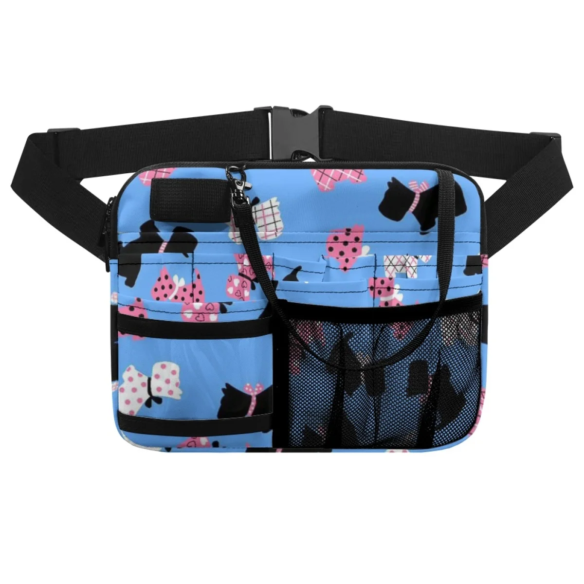 Cute Scotch Terrier Dog Pattern Operating Room Satchel Storage Medical Tools Waistpack Multi Pockets Zippers Soft Crossbody Bags