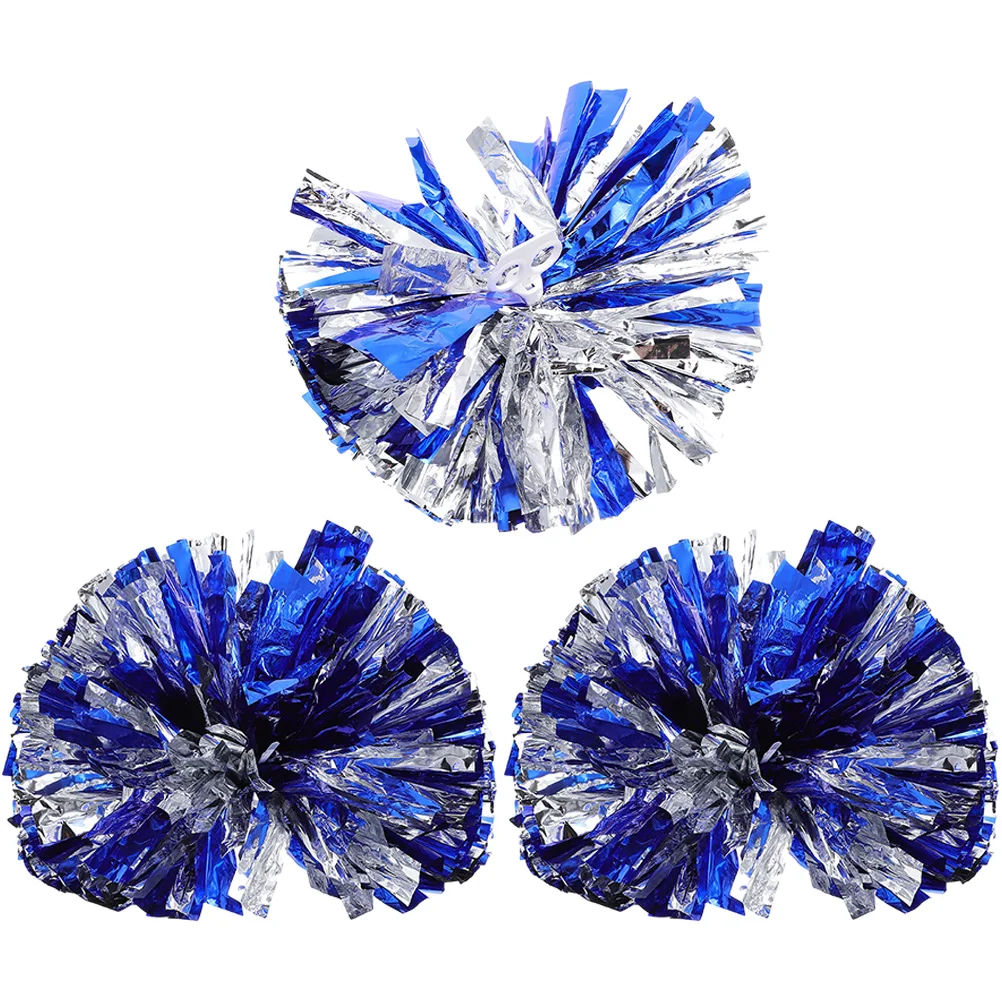 

3pcs 30cm Silver Aerobics Pom Poms Cheerleading Props Compact Design for Sports Events College Competitions