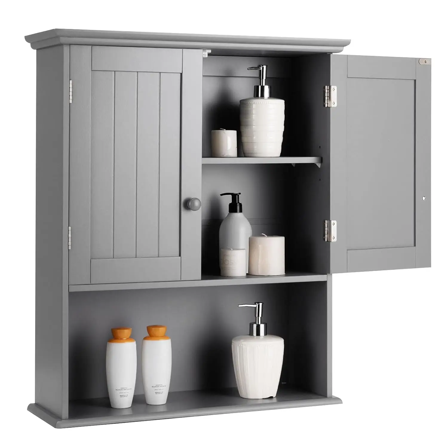 

Wall Mount Bathroom Cabinet Over Toilet Double Door Adjustable Shelf Wood Entryway Kitchen Gray,Customized