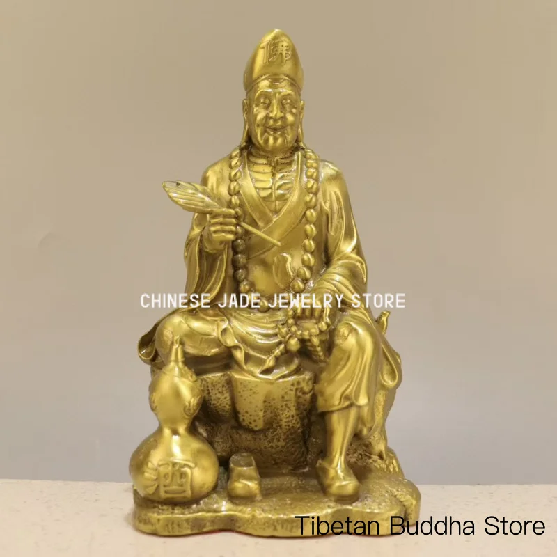 Brass Jigong statue, Li Xiu Yuan's Jigong Buddha statue, dragon-taming arhat, home living room worship statue, living room decor