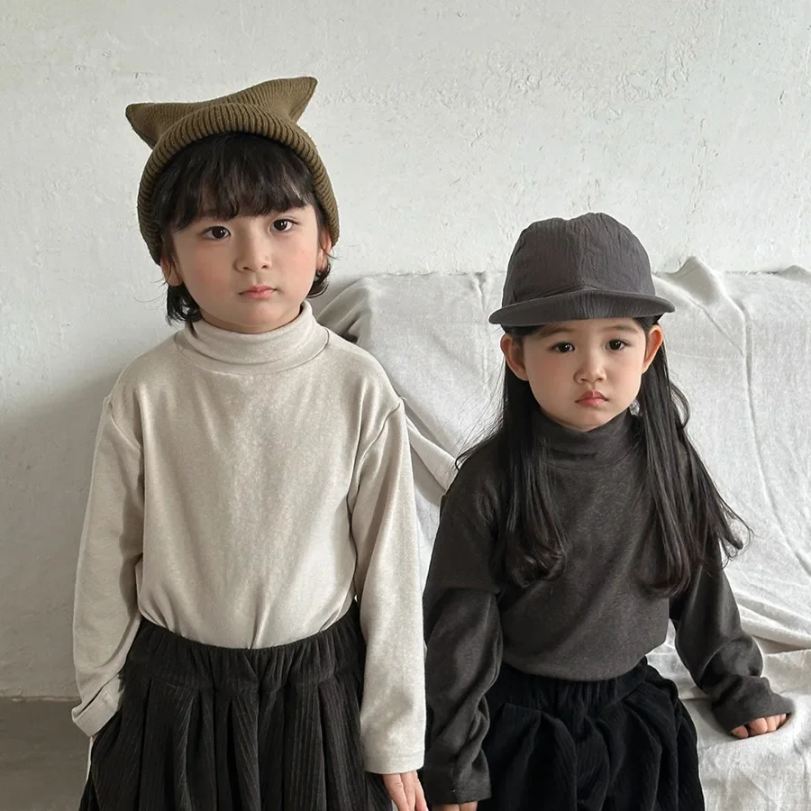 

2025 New Autumn Kids Clothes Solid Color Half Turtleneck Basic Top 1-6Y Girls Boys Inner Shirt Top