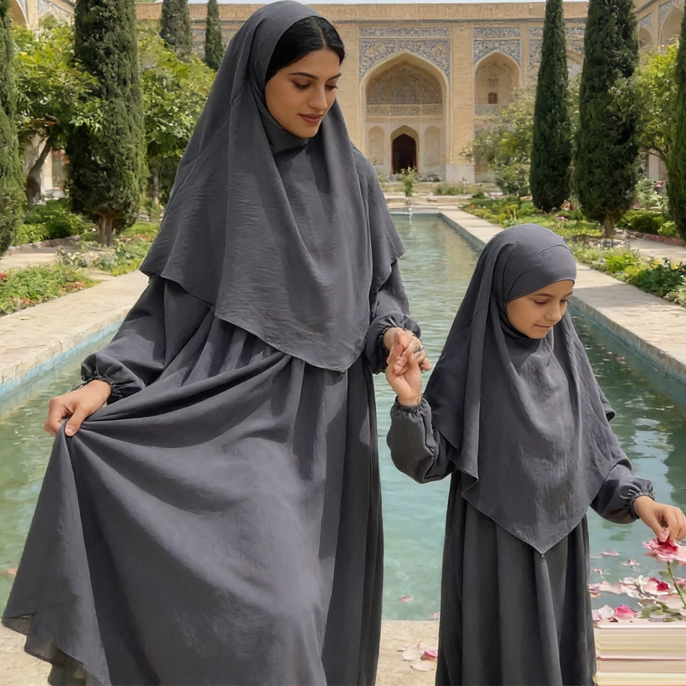 

Мусульманское женское платье-хиджаб для девочек, джеллаба, химар, джалабия, арабская одежда, роба, одежда для Рамадана, исламская одежда, никаб, абайя, турецкий кафтан, кебая, комплект