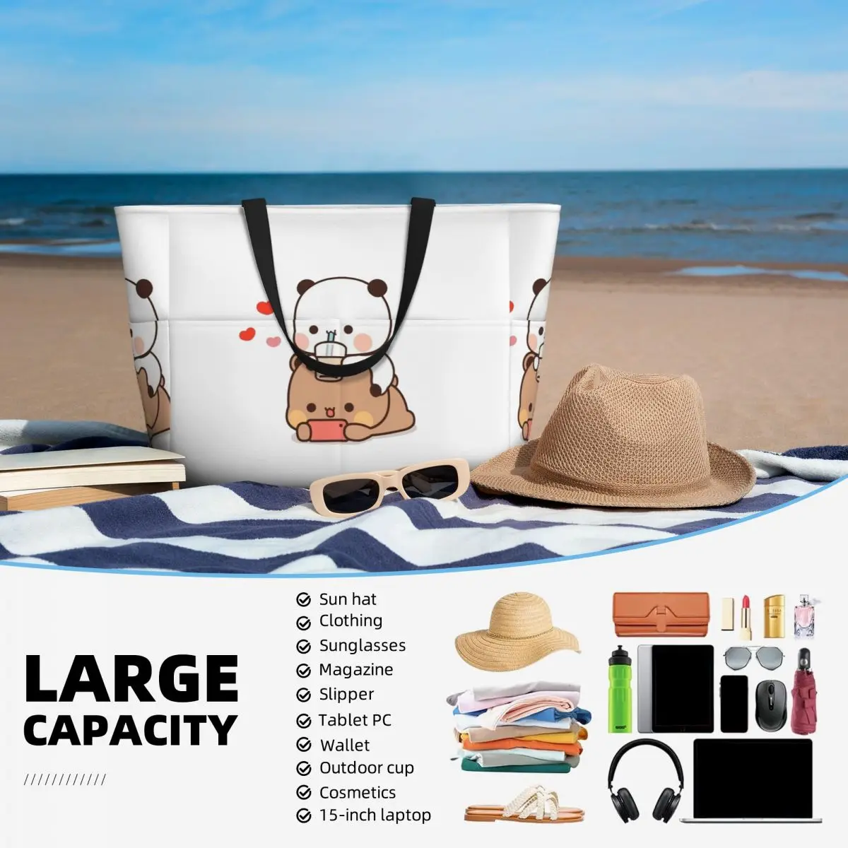 Bear And Panda Bubu Dudu Balloon Beach Tote Bag Sport Gym Yoga Duffle Large Tote Bag Women Travel Bag Fitness bag
