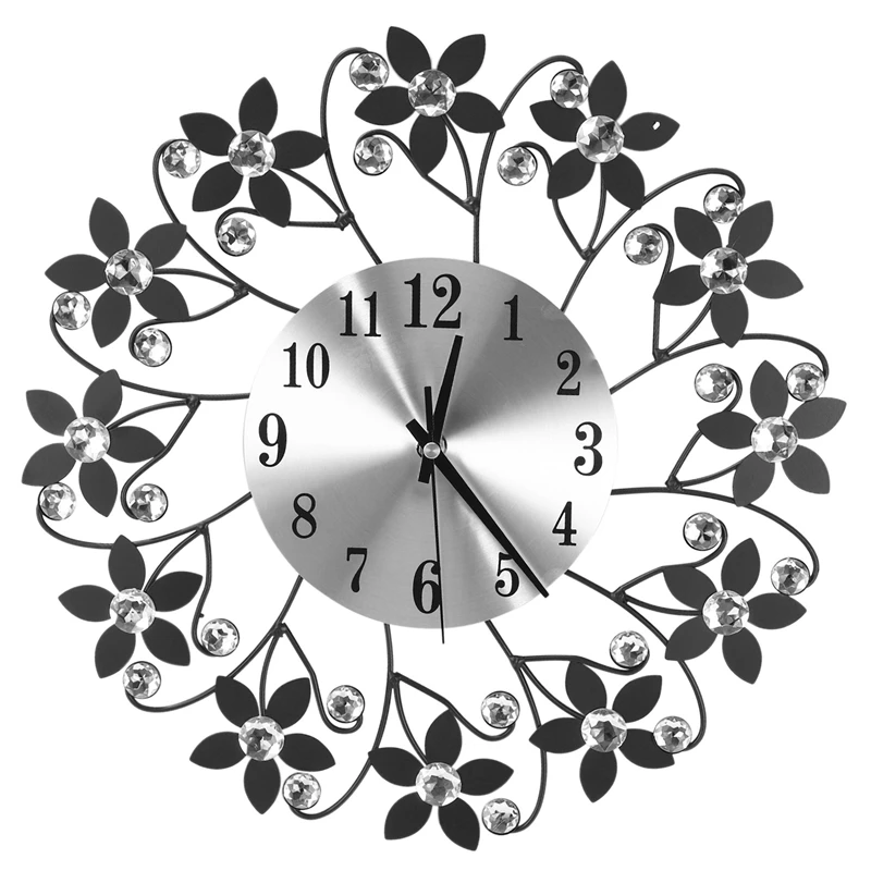 3D Wall Clock,Round Leaf Petals Metal Wall Clock, Dial With Arabic Numerals, Decorative Clock For-AT48