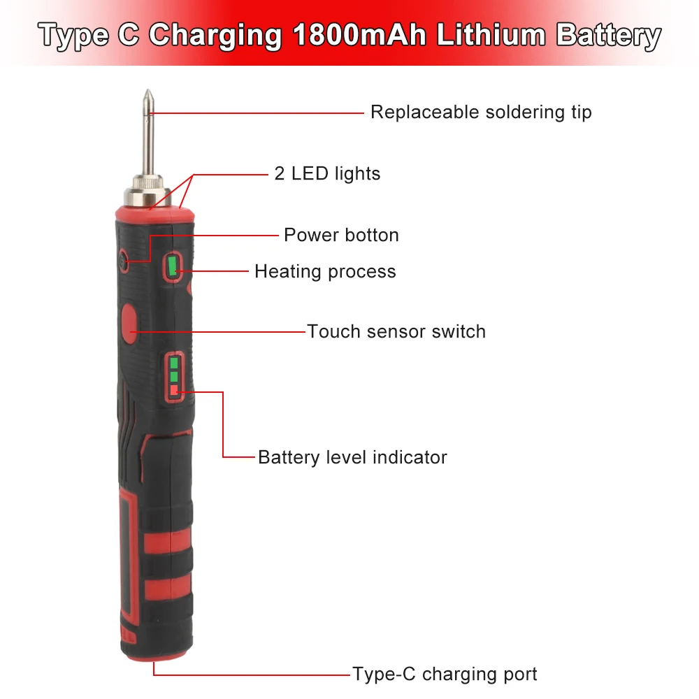 200-480℃ Cordless Electric Soldering Iron Kit 37V 1800mAh Rechargeable Soldering Tool Professional Portable Welding Tool