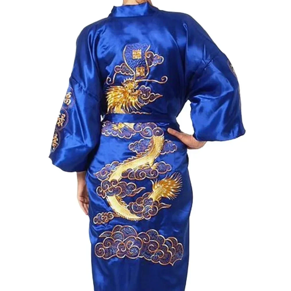 Chinese Loong Loose Bath Robe for Men Sleepwear Fashion Clothes Casual Clothing Embroidery Ethnic Style Vintage Streetwear Silk