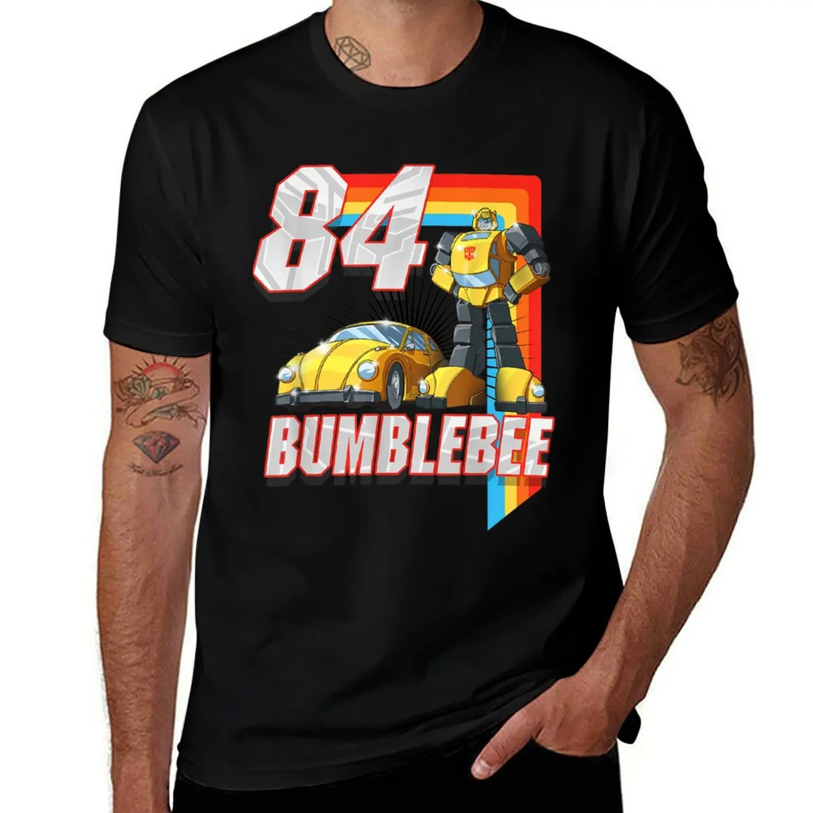 Transformers Bumblebee 84 Retro Rainbow Stripe T-Shirt quick drying sublime summer 2025 plain funny t shirts for men