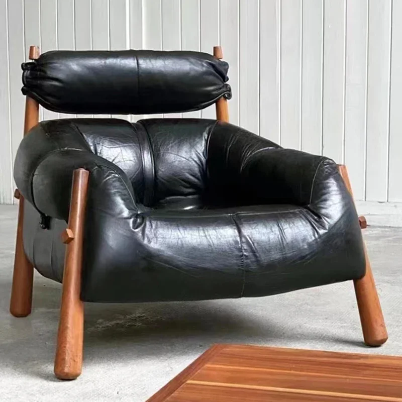 

Medieval Atlan chair, Nordic retro oil wax leather living room, creative art villa cigar chair