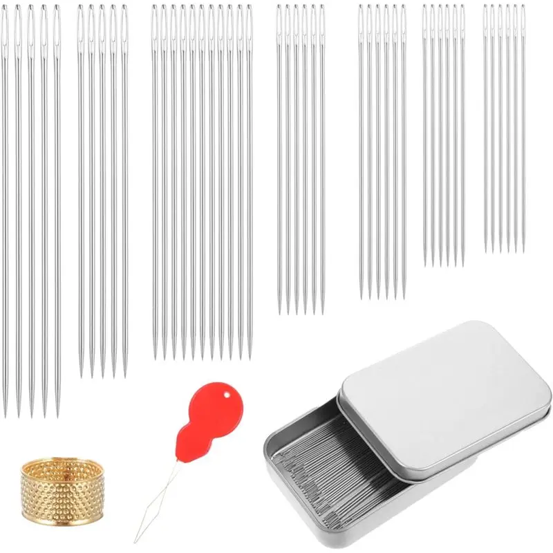 ABBP- كشتبان ذهبي وخيوط متضمنة 42 قطعة مجموعة خياطة فضية، 7 مقاسات لمجموعة التطريز للحرف اليدوية للتطريز