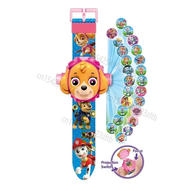 Paw Patrol 3D Projection Watch Chase Marshall Rocky Cartoon Model Action Figures Toys Set Anime Peripherals Children Wristband