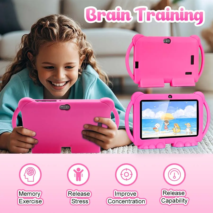 ATMPC 7 inch Android 14 kids Tablet, 4GB RAM+32GB ROM, 2.4G WIFI, BT 4.2, Eye Protection IPS Screen, With Parental Controls