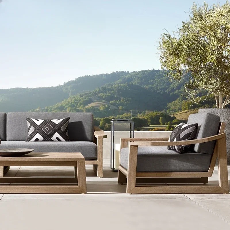 

Открытый диван из тикового дерева, патио, вилла, мебель, бревенчатый цвет, открытый современный садовый терраса, антисептический деревянный диван для отдыха, комбинация