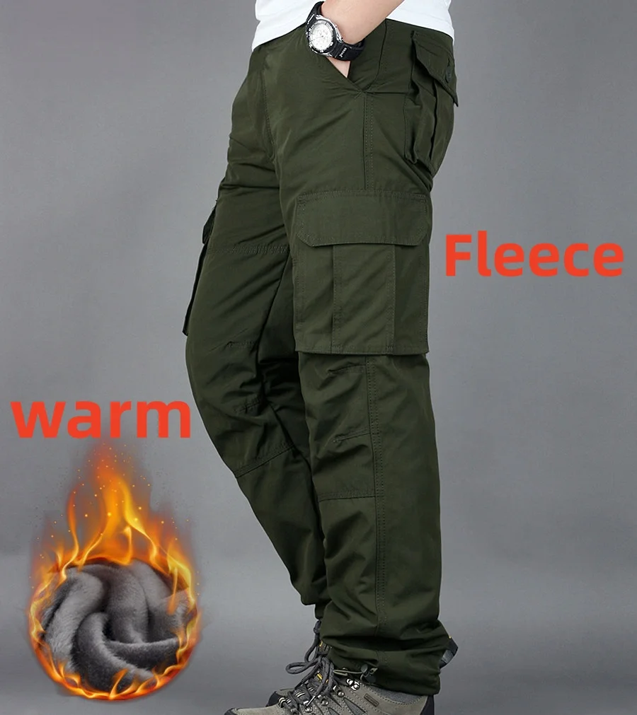 Warm Fleece Thicken Winter Mens Pants Straight Mulit big Pockets Outwear Military Tactical Trousers for Male 2026 Size XXXL 4XL
