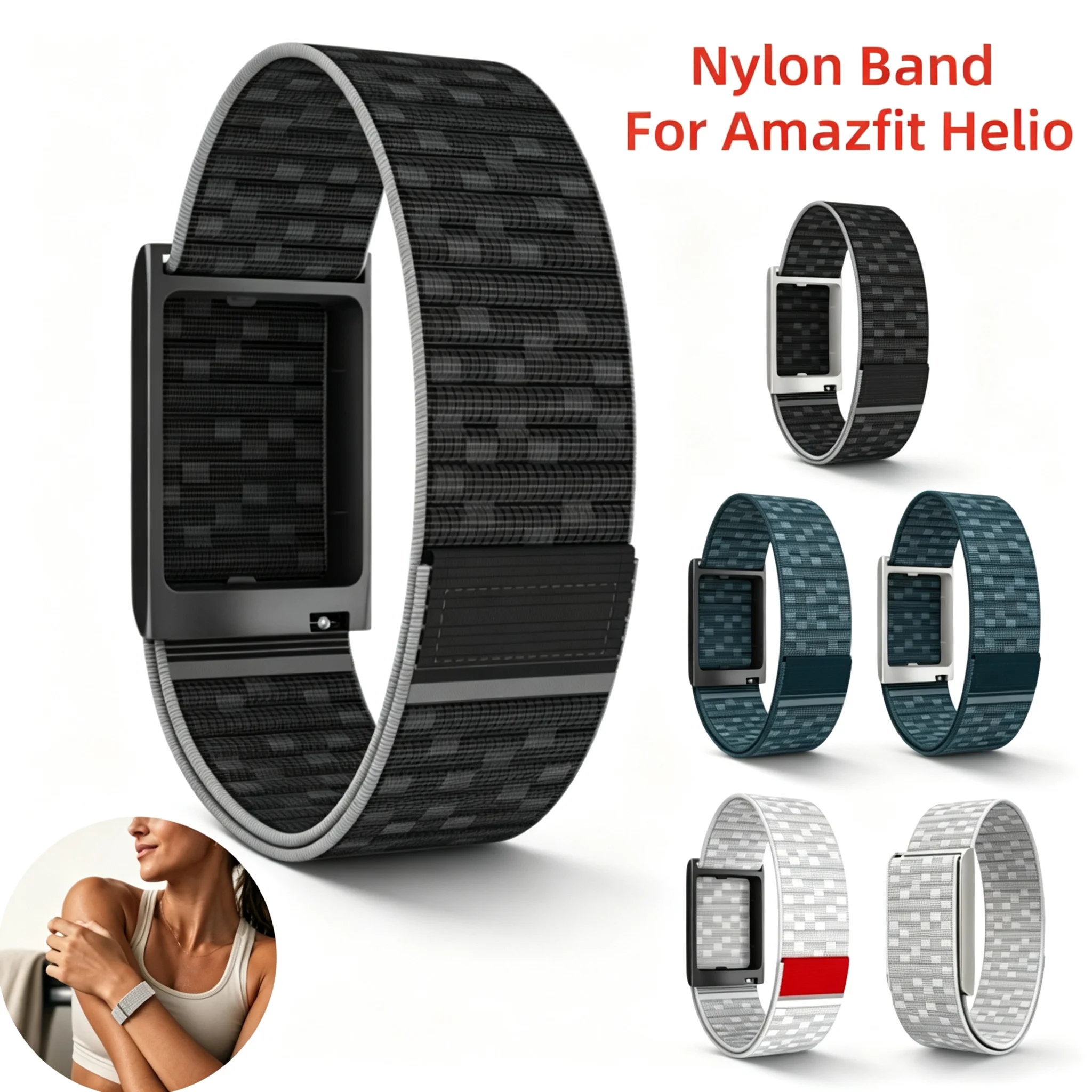 Nylon-Schlaufenband Metall-Bumper-Hülle für Amazfit Helio Armband Verstellbares Sport-Armband Smartwatch-Zubehör