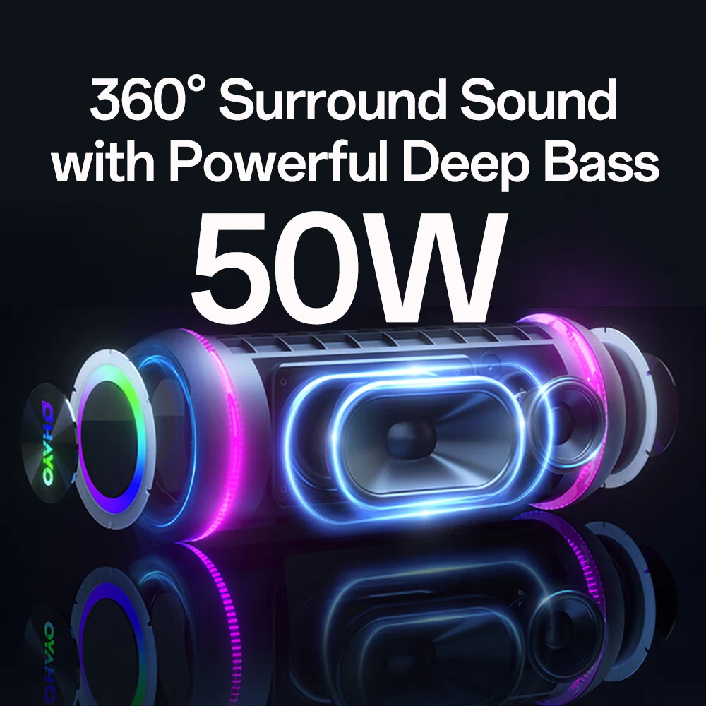 Ohayo X30 Bluetooth Speaker Enhanced Bass Waterproof Portable Speaker with Colorful Lights Show,Outdoor Camping Party equipment