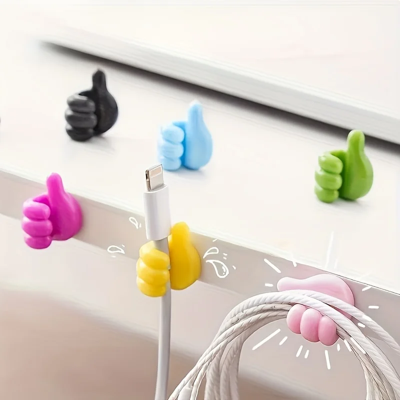 15-Piece Set of Cartoon Hand-Shaped Adhesive Cable Clips, Charging Cable Organizer, Phone and Data Cable Management Hook, Multifunctional Cable Holder, Home Storage and Organization, Non-Electrical Cable Organizing Accessories, No Batteries Required
