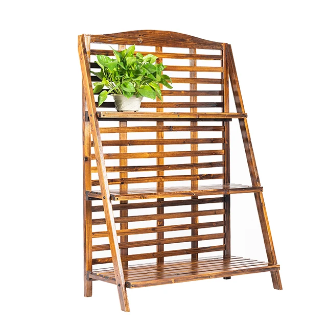

Customized 3-Tier Folding Modern Wooden Display Rack PE Coated Home Garden Flower Pot Holder & Decorative Shelf