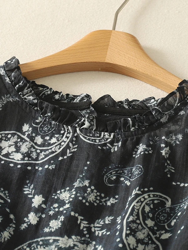 

Retro Cotton Linen Svel irt Women's Summer Anti-Aging Slimming Lace Collar Sli Small irt Top Artistic Sle