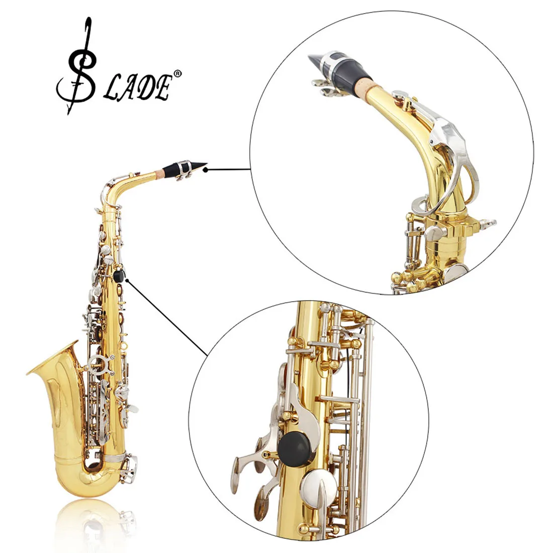 SLADE Eb Alto Saxophone Golden Silver Key E Flat Alto Sax Set Woodwind Instrument with Carrying Case and Accessories