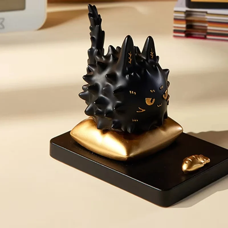 National Treasure Inspired Wealthy Tanuki Lucky Cat Figurine Phone Stand Retro Cute Ornament for Desk Office Home Adorable Gift