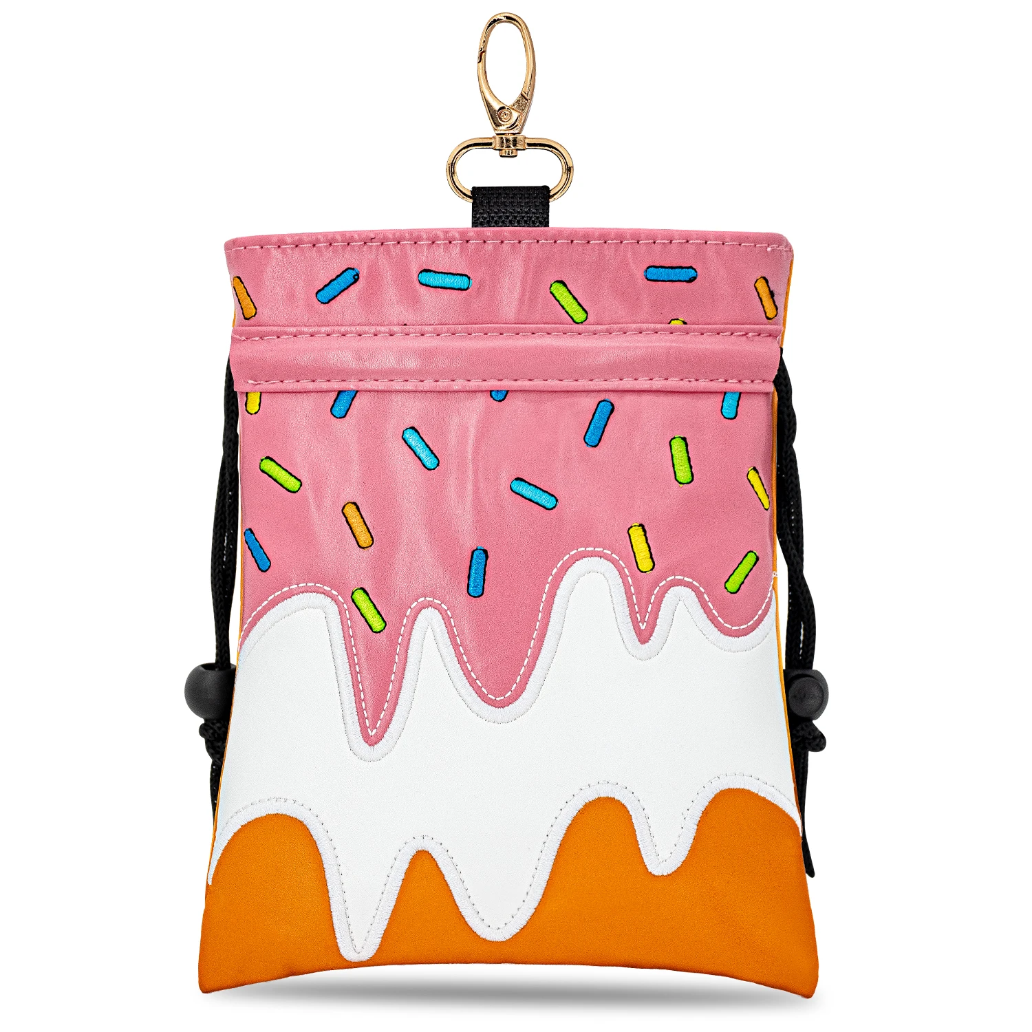 1PC Ice Cream Pattern Golf Drawstring Pouch Bag with Carabiner Hook Portable Golf Valuables Storage Bag Golf Accessories