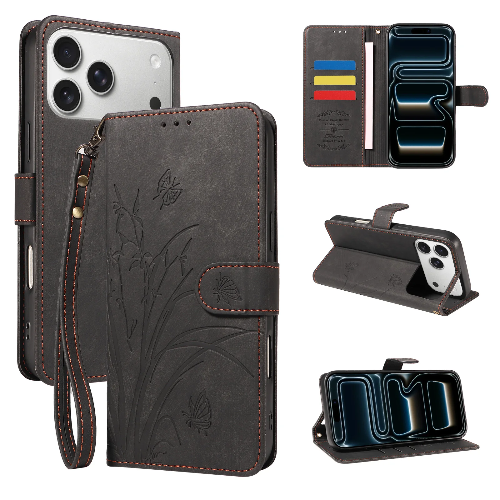 Faux Leather Phone Case for IPhone 17e 16 15 14 13 12 11 Pro Plus Pro Max with Lanyard & Magnetic Buckle,Shockproof Phone Cover