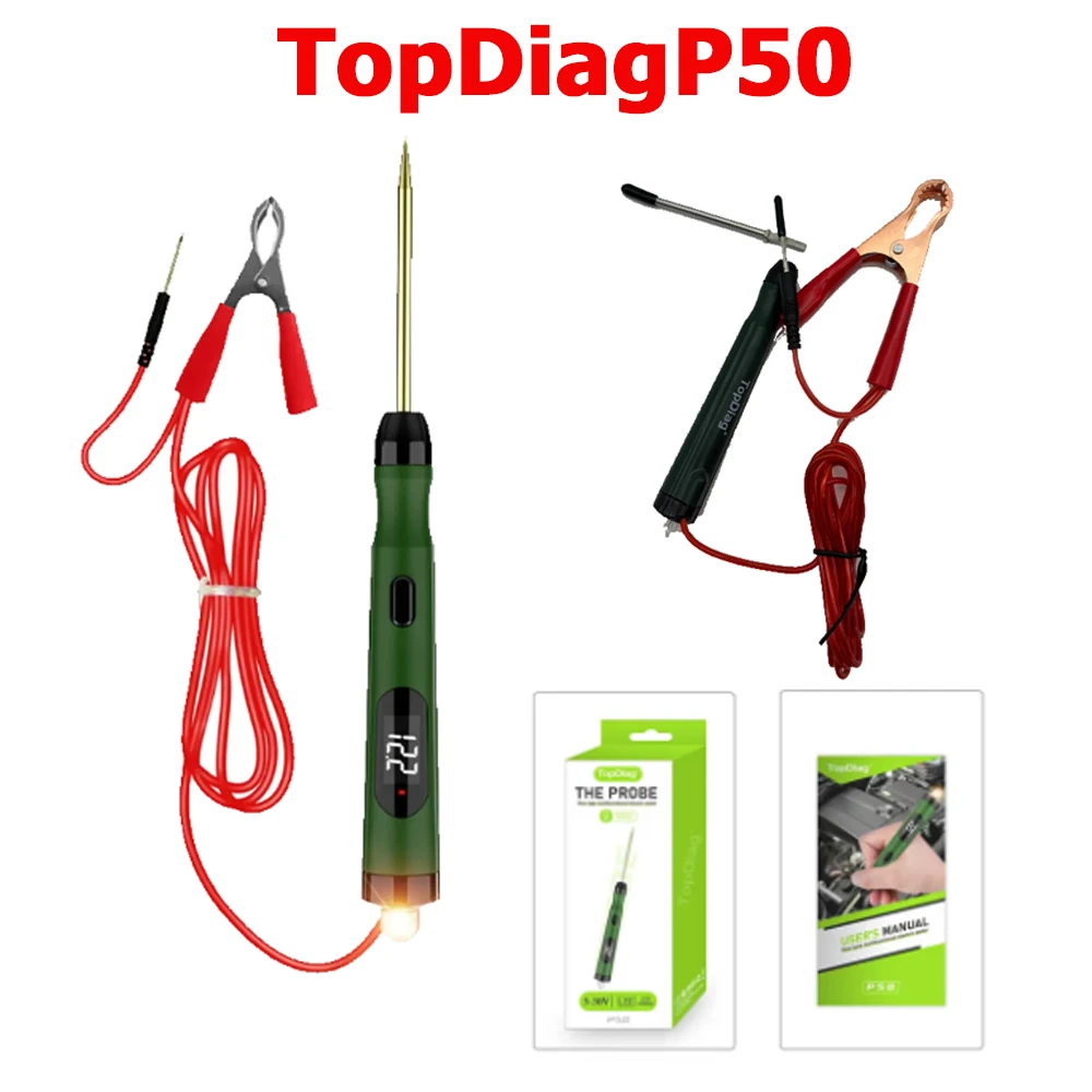 

Тестер автомобильных цепей TopDiag P50 для двухрежимного обнаружения нагрузки 12 В/24 В