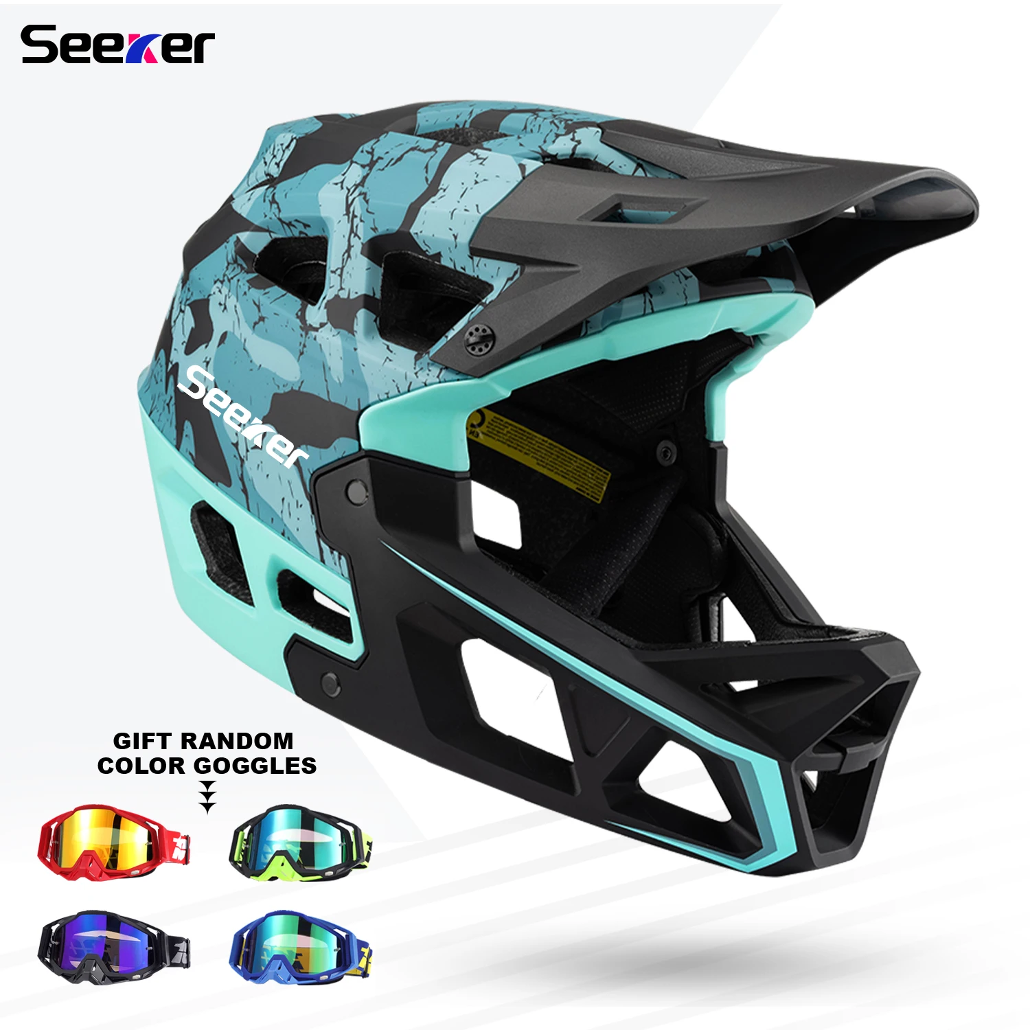 

Seeker bicycle cross-country full-face helmet, mountain bike downhill protective helmet, one-piece impact-resistant riding helme