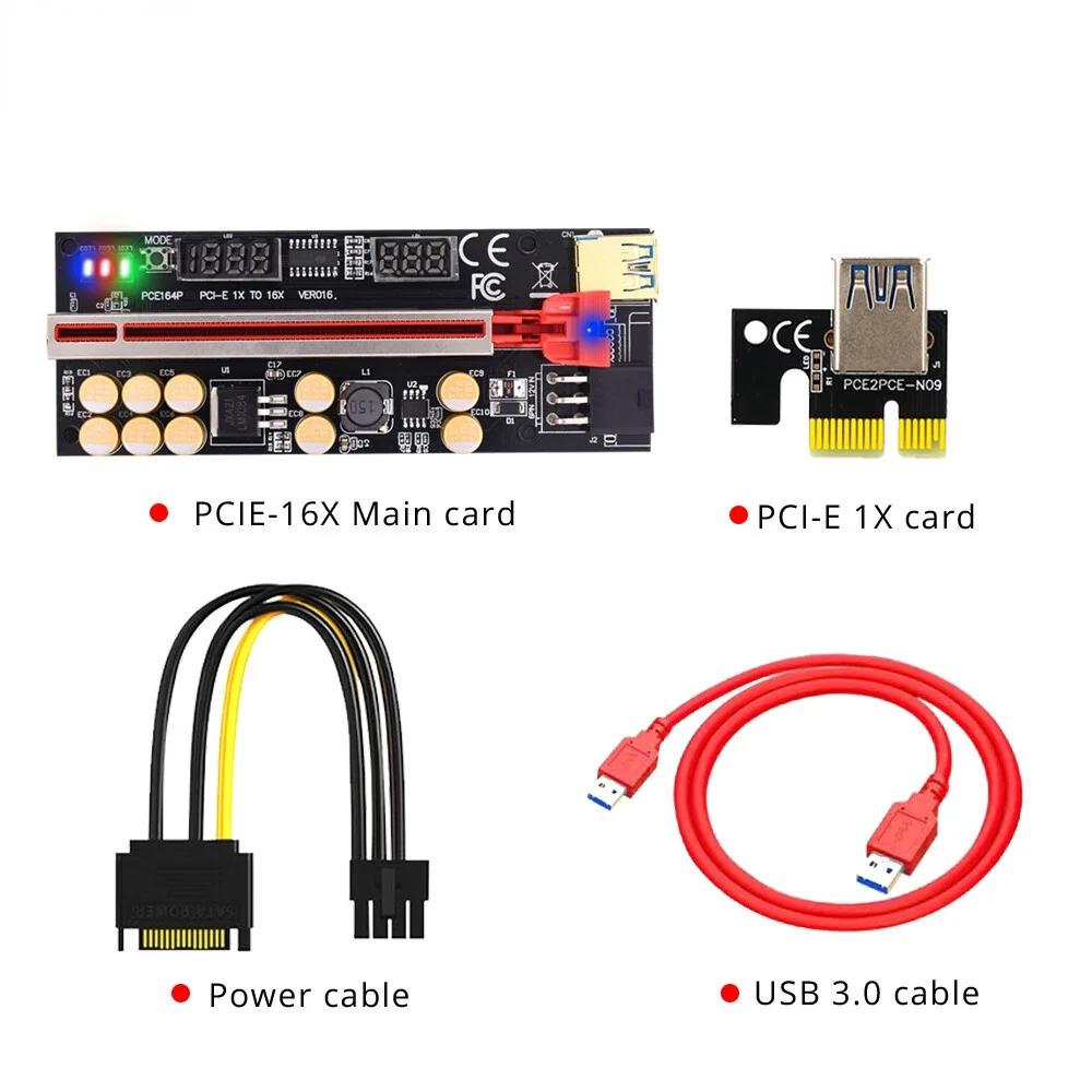 3pcs v016 pci-e 1x to 16x gpu riser card with 10 Solid Capacitors