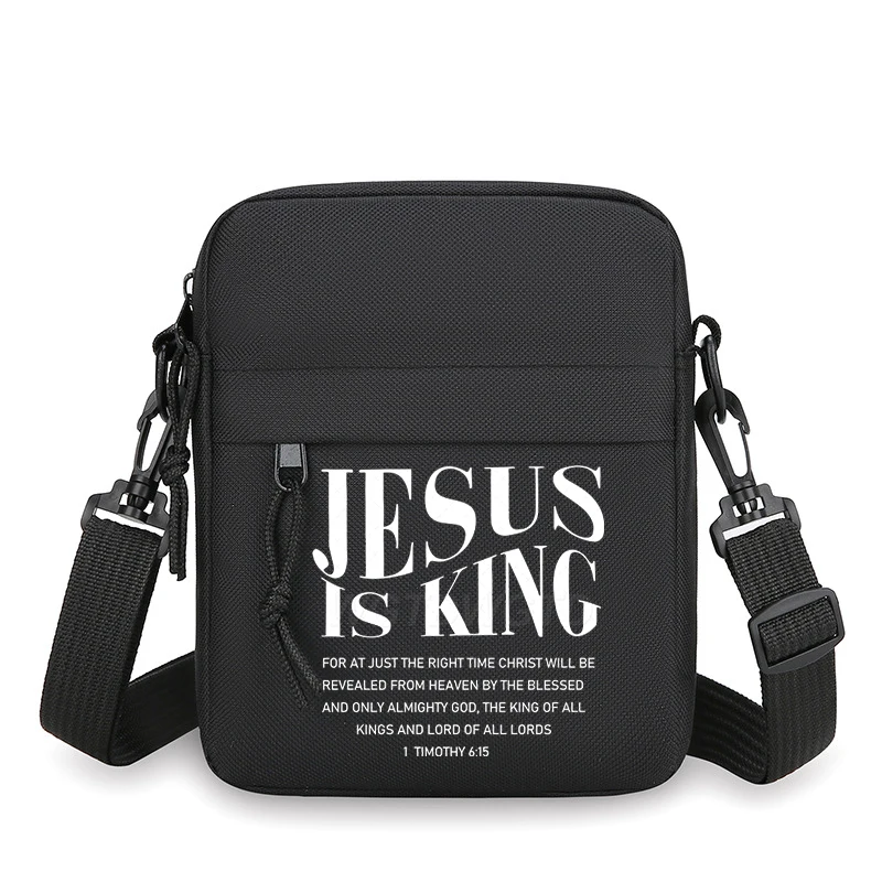 

Модная сумка-мессенджер с буквенным принтом «Исус король» для мужчин и женщин, повседневная христианская сумка на молнии для мобильных телефонов, детская сумка через плечо «Исус»