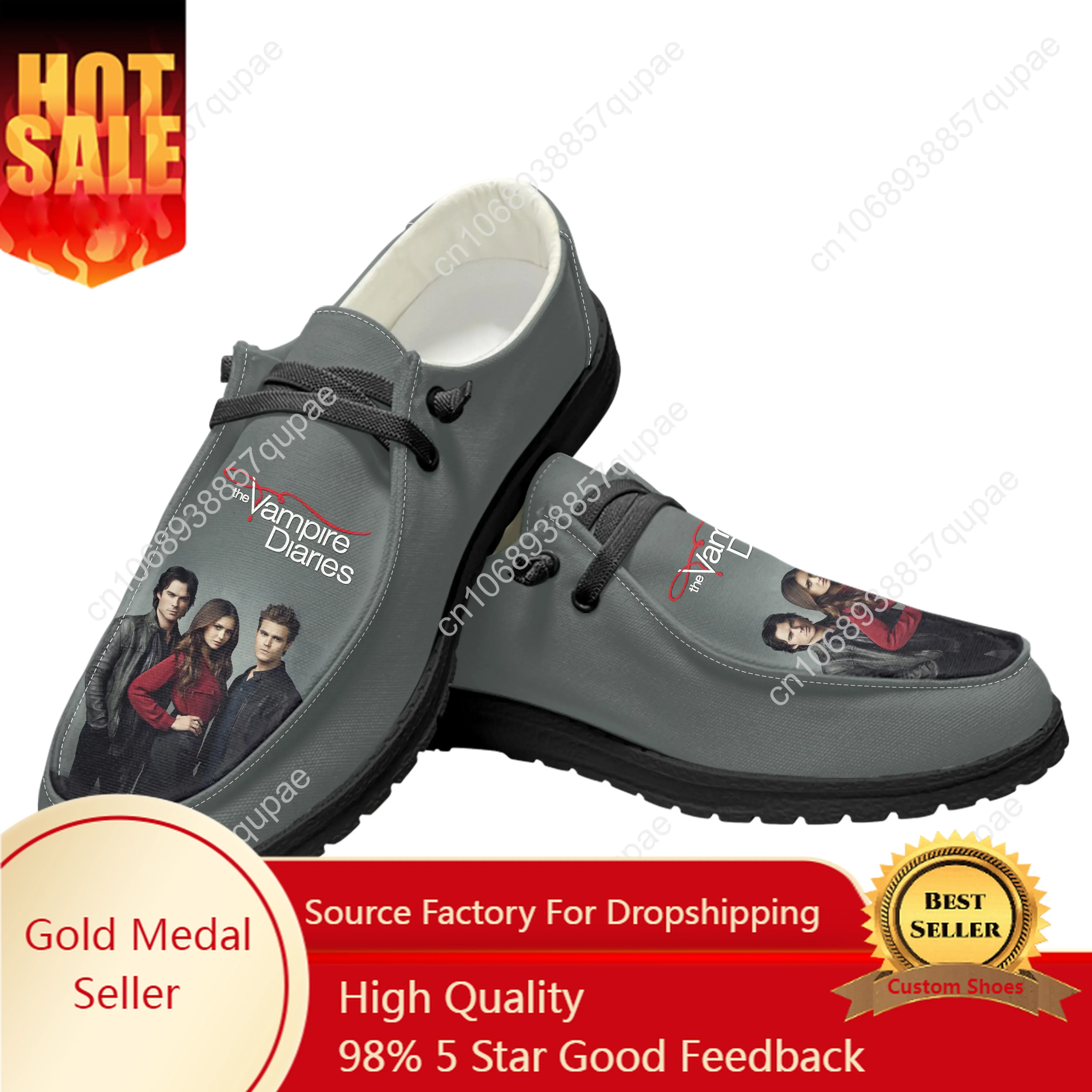 The Vampire Diaries Casual Shoes Damon Salvatore Mens Womans Flat Shoe Breathable Lightweight Footwear Couple Custom Made Shoe