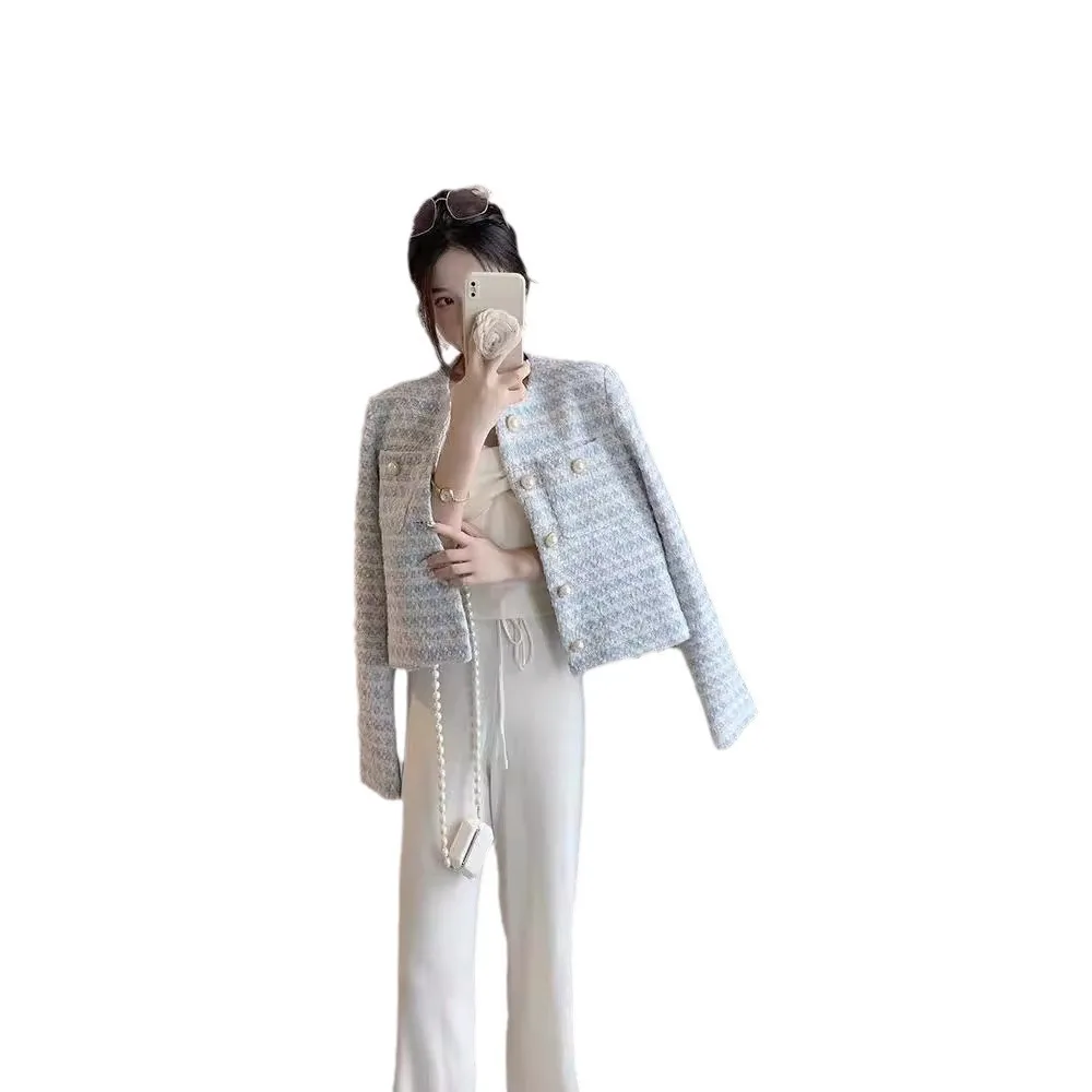 Tweed jasje Crème Beige Dames Zomerdag Festival Helder Luchtig Ademend Porositeit Mesh Ultralicht Dunne vakantie Vakantie Ins