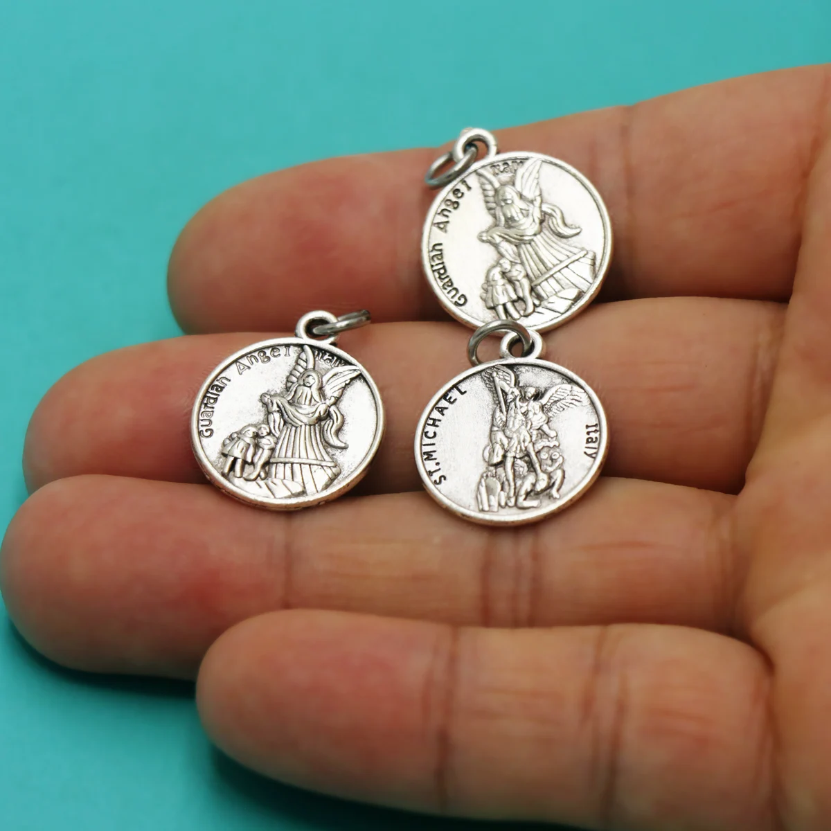 10PCS 21x17.7MM ST Michael/Guardian Angel Catholicism Amulet Charms T206  Rosary Jewelry Making DIY