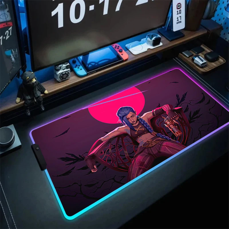 League of legend RGB Gaming Mouse Pad Jinx Mousepad Large Cool Keyboard Desk Carpet Game Rubber antiscivolo LED Mouse Mat Gamer Xxl